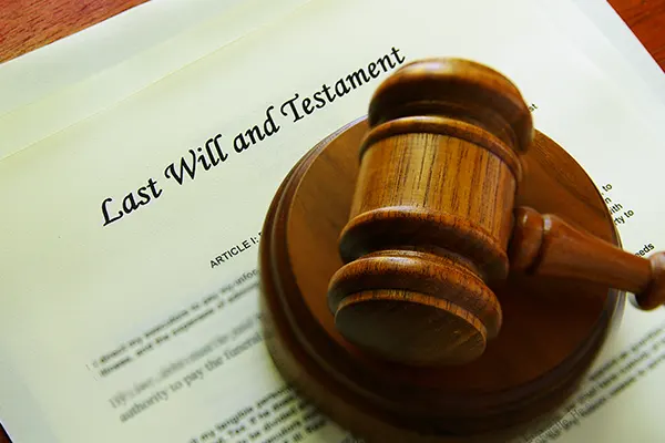 gavel resting on a last will and testament