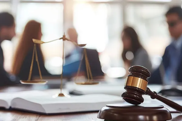 group of parents and lawyers mediating a divorce agreement.